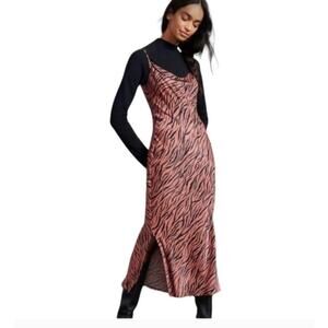 ANTHROPOLOGIE Elyse Tiger Animal Print Slip Midi Dress Women's Size MP NWT